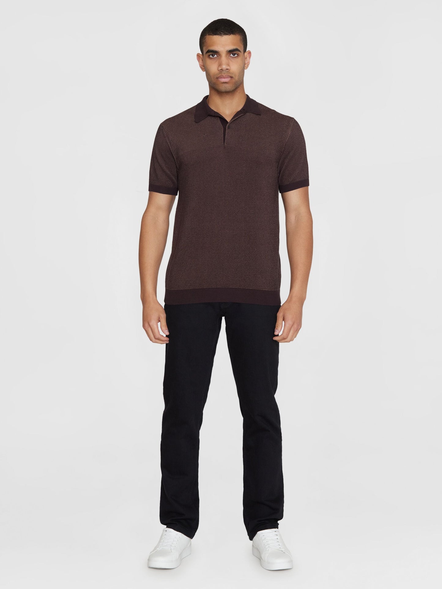 Polo en tricot de coton bio | Marron "regular two toned knitted polo chocolate malt"