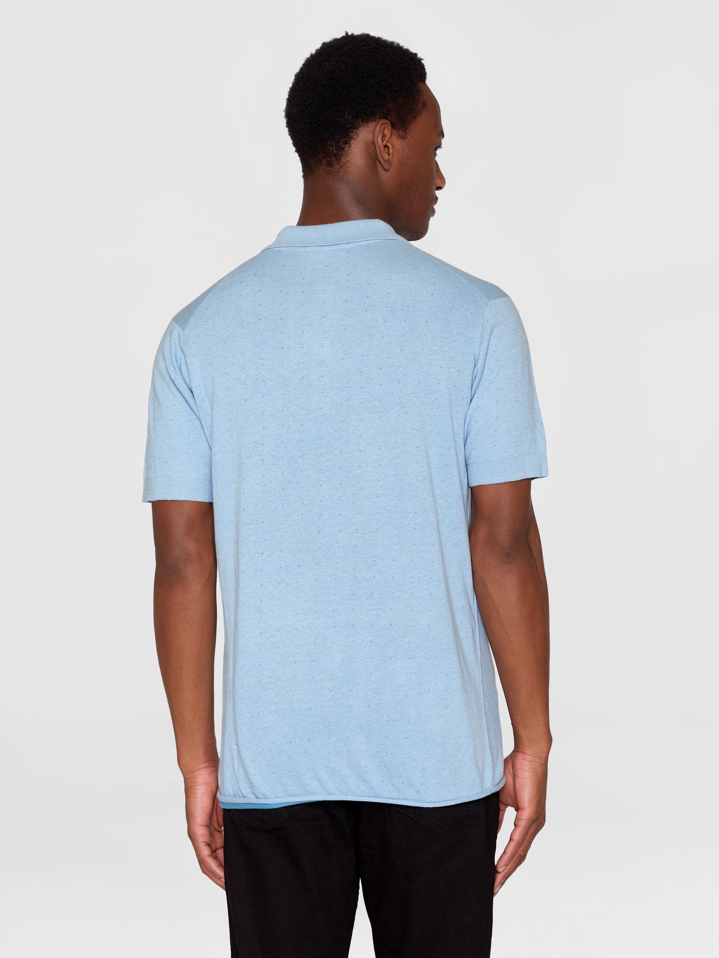 Polo en coton bio et en laine | bleu "regular double layer knitted polo dusk blue"