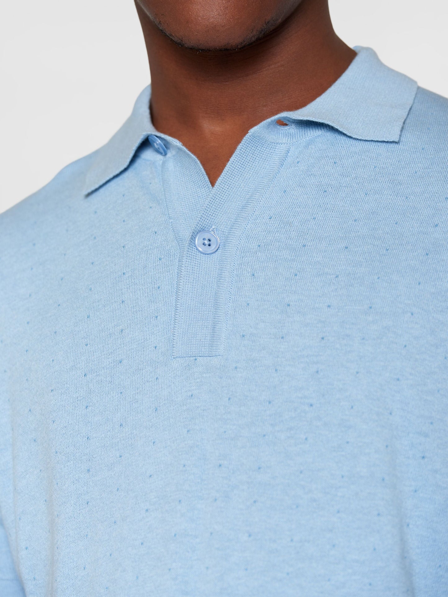 Polo en coton bio et en laine | bleu "regular double layer knitted polo dusk blue"