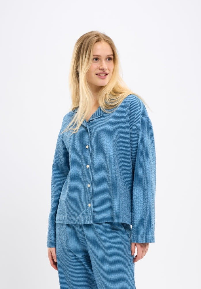 Ensemble de pyjama rayé bleu en coton bio - pyjamas set limoges