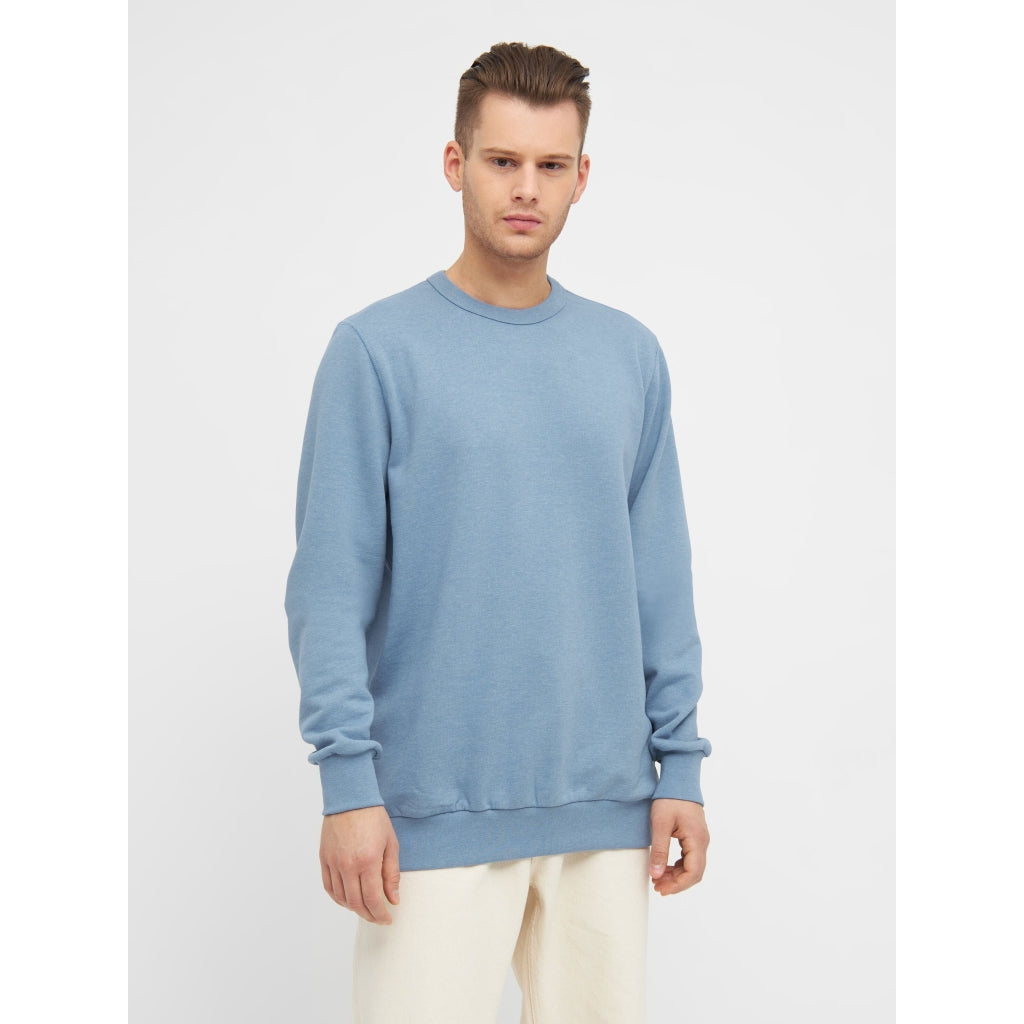 Sweat bleu en coton et matière recyclés - crew neck sweat asley blue