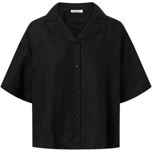 Chemisette noire en lin bio et tencel - loose linen shirt black jet