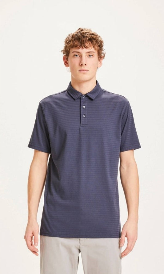 Polo rayé bleu nuit en coton bio - Rowan