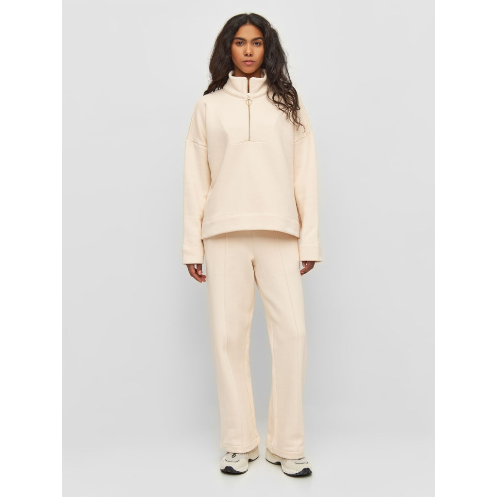 Sweat col zippé en coton bio | Beige "half zip heavy sweat buttercream"