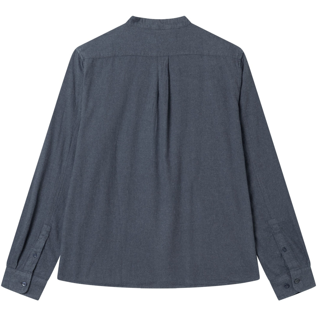 Chemise col mao en coton bio | Marine "melangé flannel stand collar shirt total eclipse"