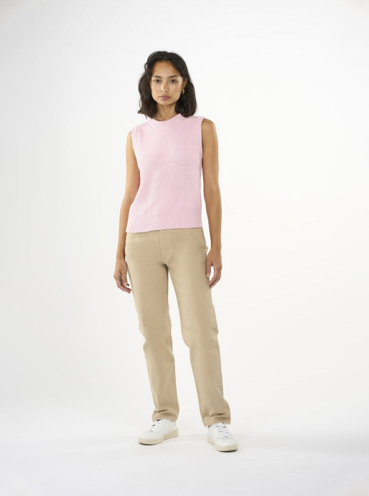 Pull sans manches rose en modal et coton bio - crew neck mix vest parfait pink