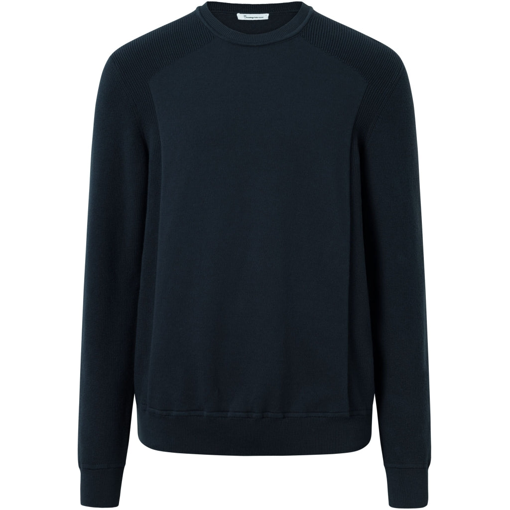 Pull marine en maille de coton bio - mixed pattern crew neck knit total eclipse