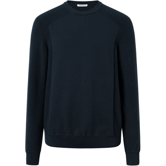 Pull marine en maille de coton bio - mixed pattern crew neck knit total eclipse