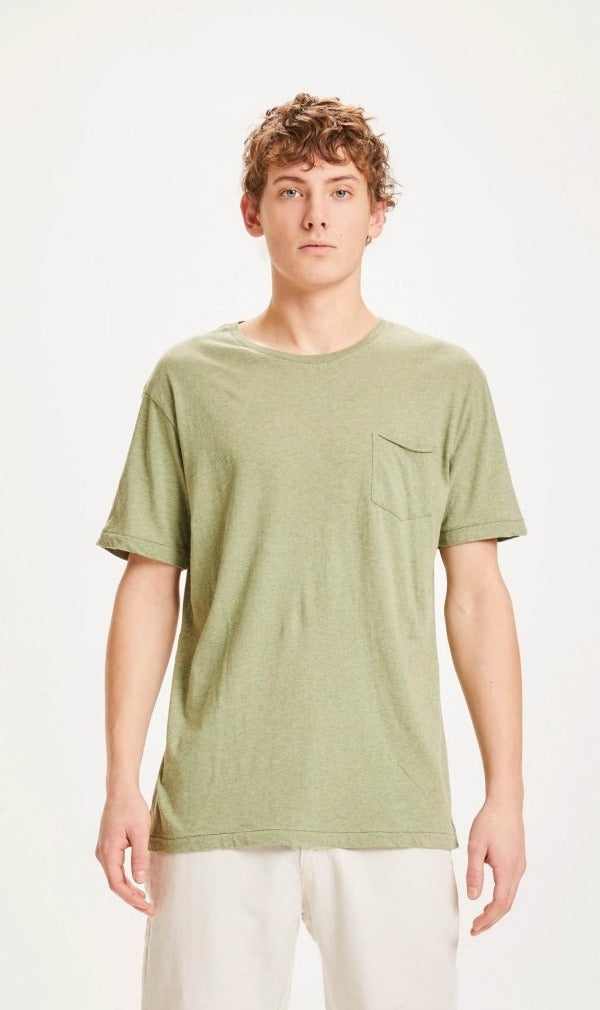T-shirt vert chiné à poche en coton bio - Alder