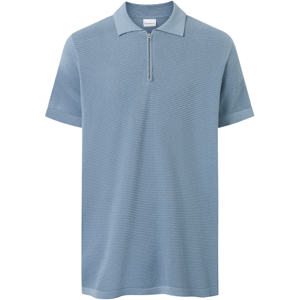 Polo zippé bleu en maille de coton bio - polo zipper knit asley blue