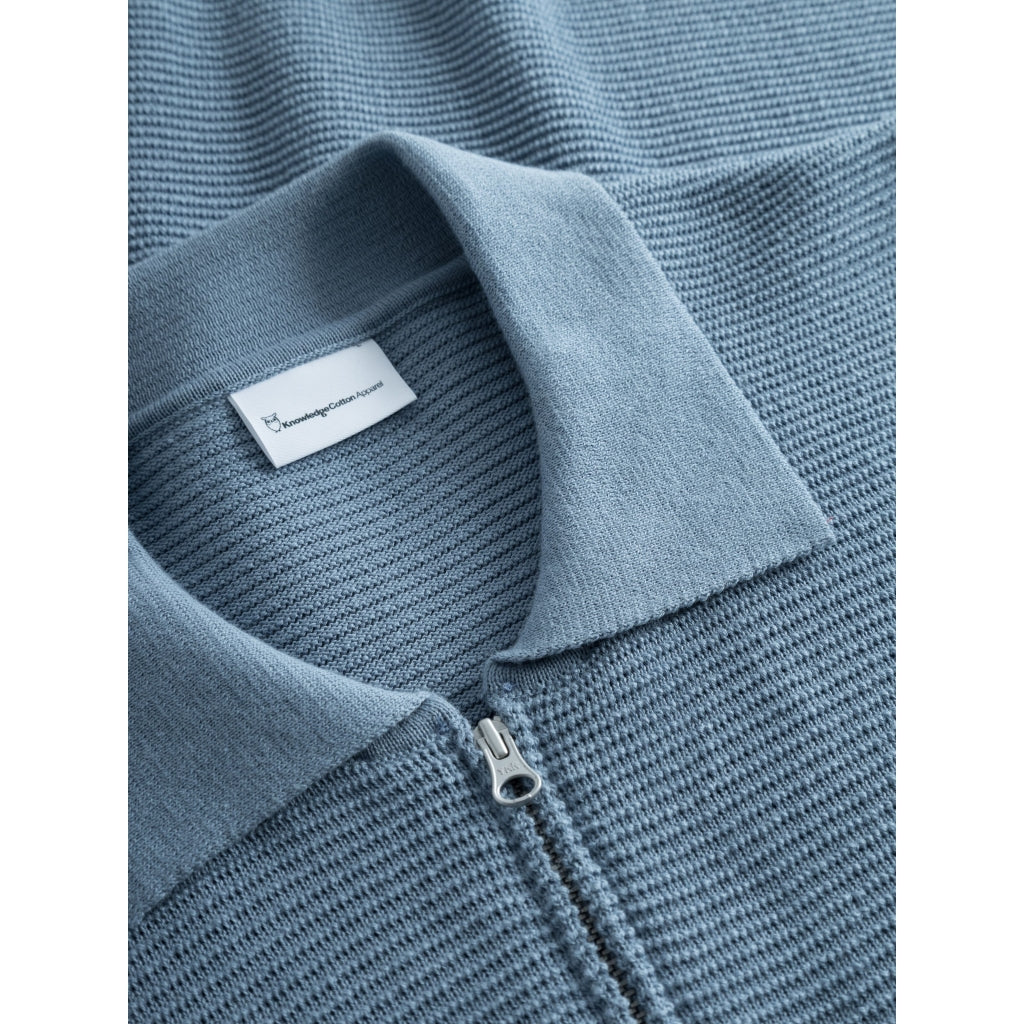 Polo zippé bleu en maille de coton bio - polo zipper knit asley blue