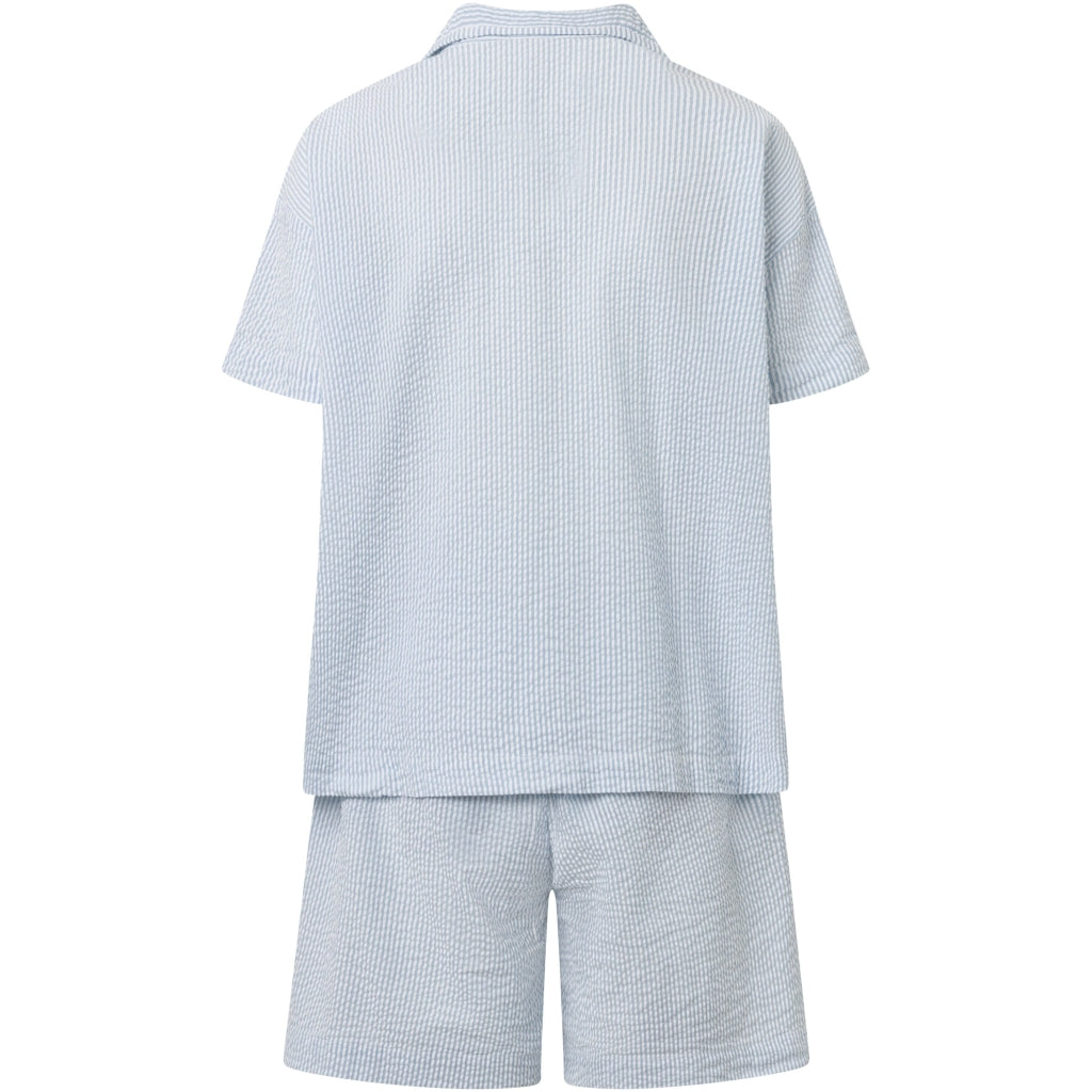 Ensemble de pyjama short bleu en coton bio gaufré - pyjama set short blue fog