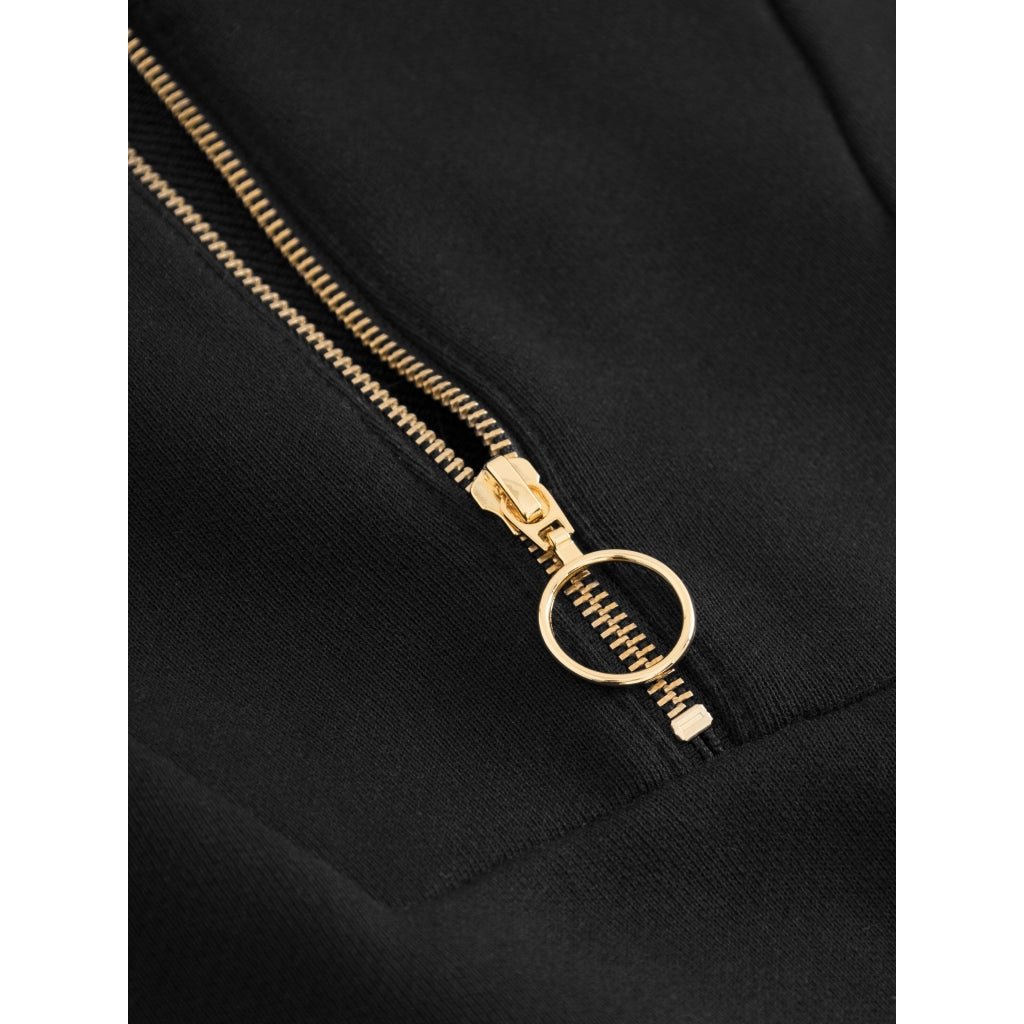 Sweat col zippé en coton bio | Noir "half zip heavy sweat black jet"