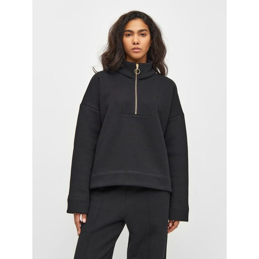 Sweat col zippé en coton bio | Noir "half zip heavy sweat black jet"