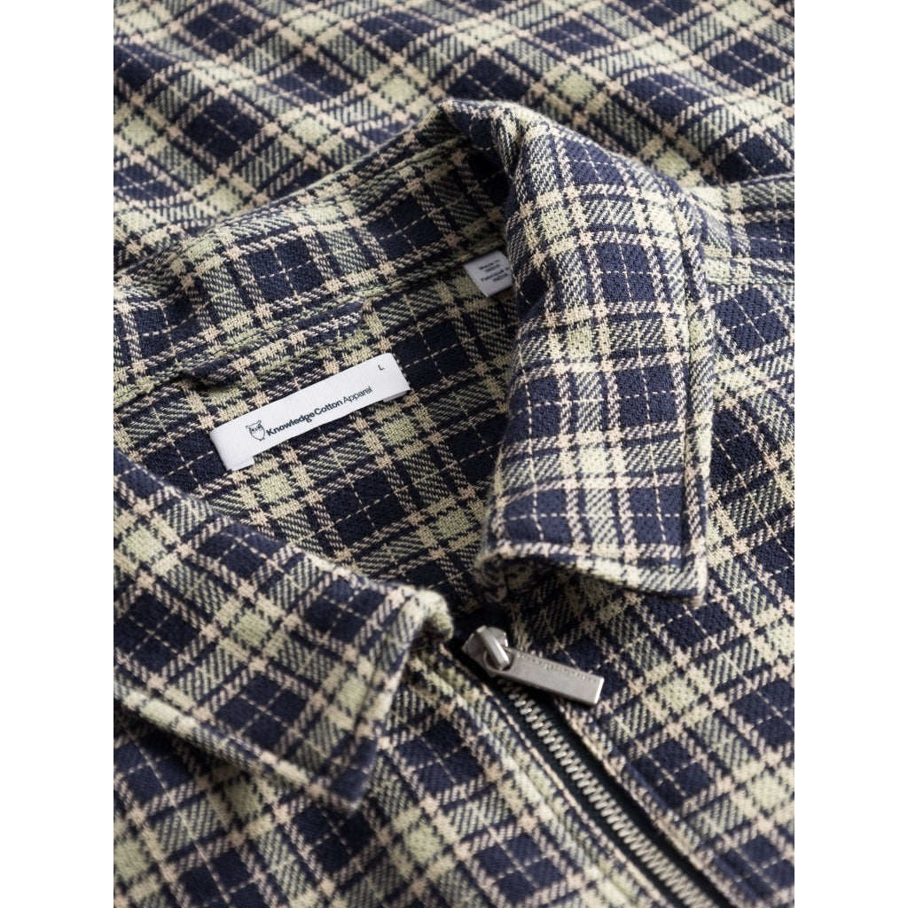 Veste zippée marine à carreaux en coton bio - double faced twill navy check