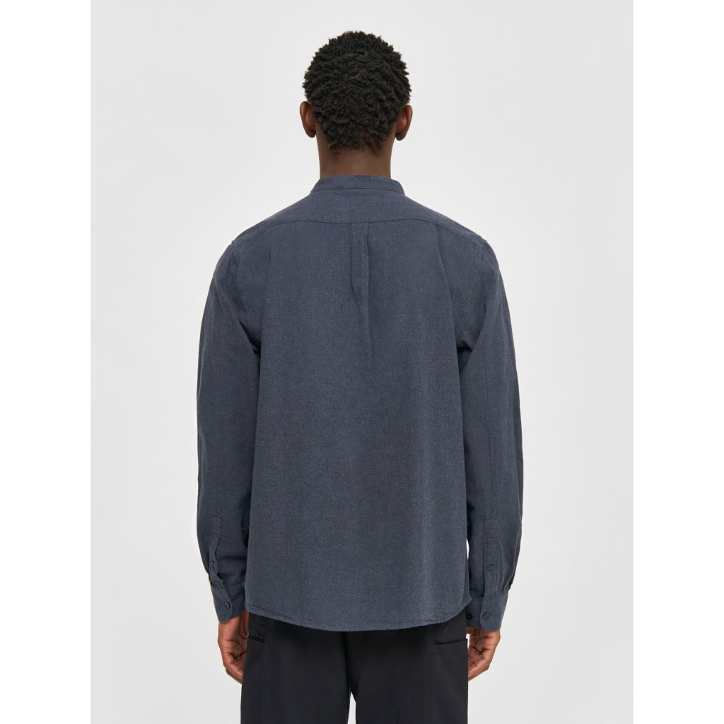 Chemise col mao en coton bio | Marine "melangé flannel stand collar shirt total eclipse"