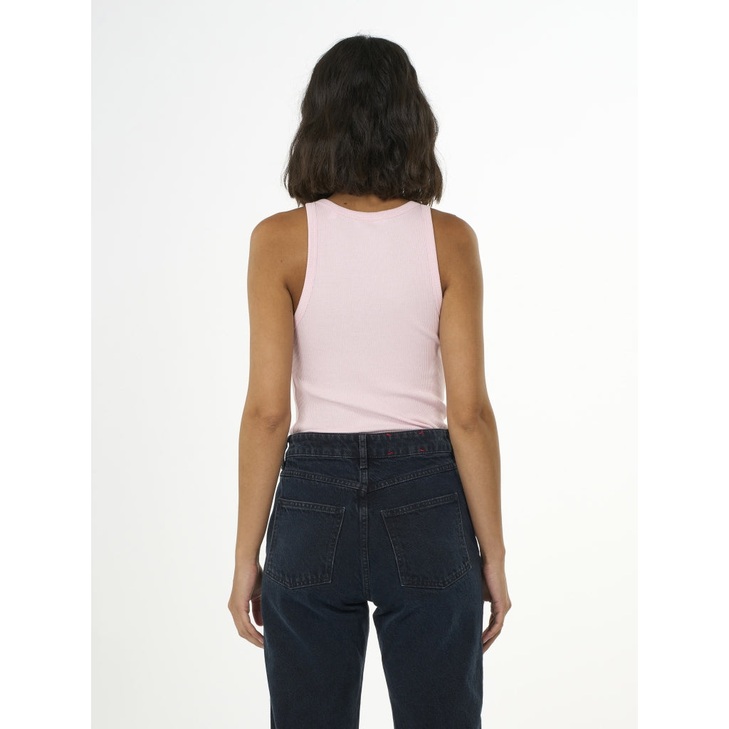 Débardeur rose côtelé en coton bio - racer rib top parfait pink