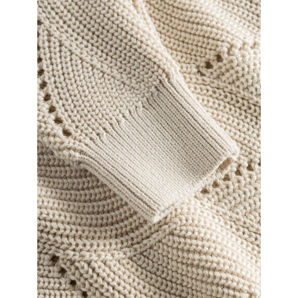 Pull beige en coton bio tricoté - cotton cable crew neck buttercream