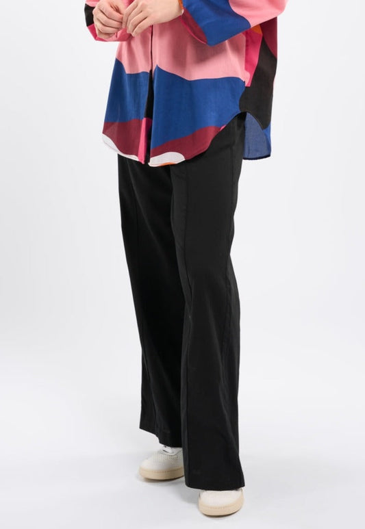 Pantalon ample noir en satin de coton bio - loose cotton sateen pants black jet