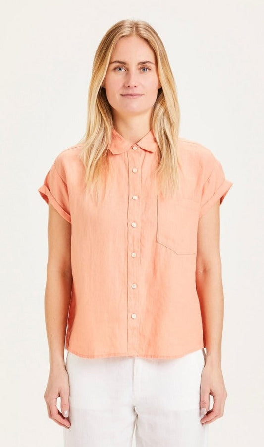 Chemise à manches courtes corail en lin - Aster