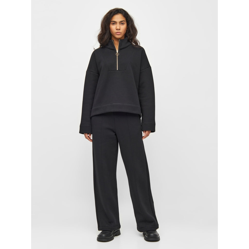 Sweat col zippé en coton bio | Noir "half zip heavy sweat black jet"