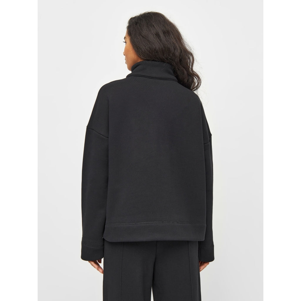 Sweat col zippé en coton bio | Noir "half zip heavy sweat black jet"