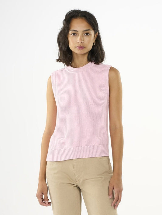Pull sans manches rose en modal et coton bio - crew neck mix vest parfait pink