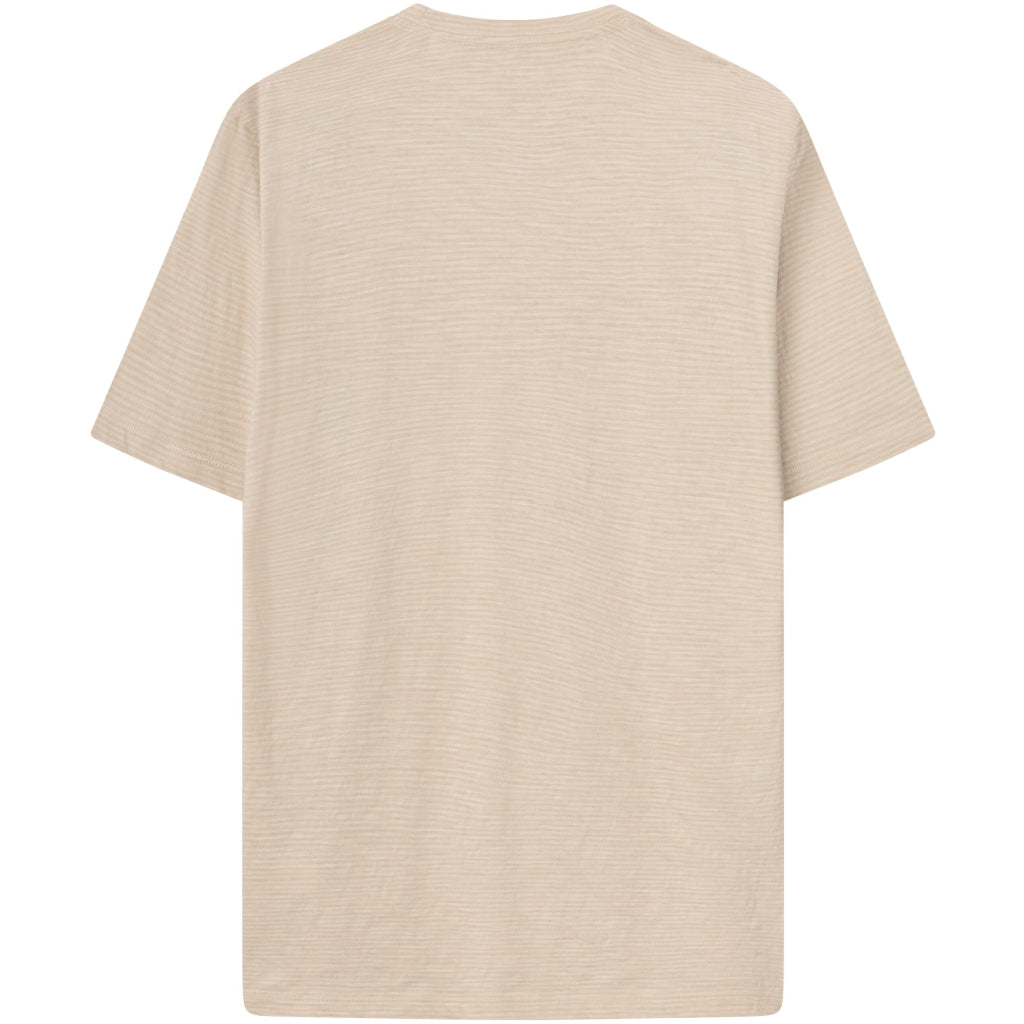 T-shirt beige à rayures en coton bio - narrow striped slub t-shirt safari