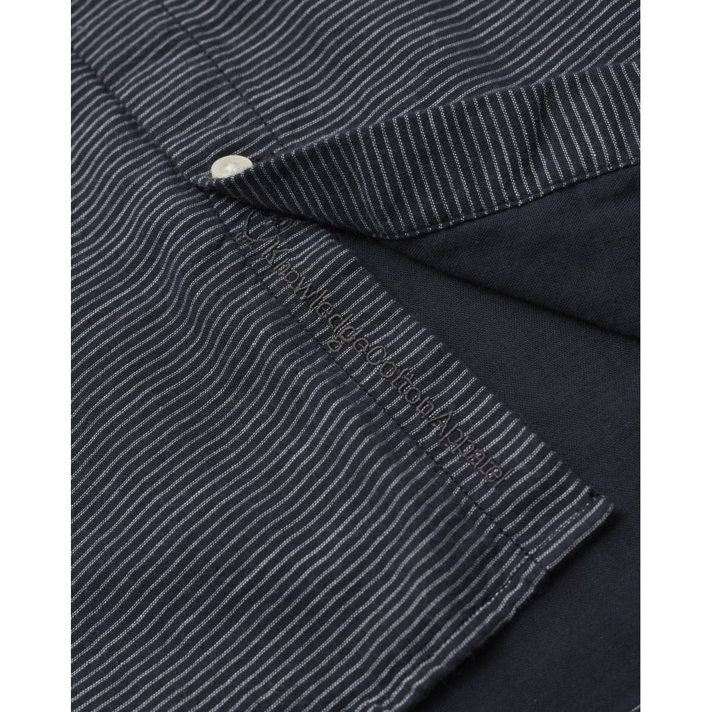 Chemise col mao rayée bleu nuit en coton bio - larch