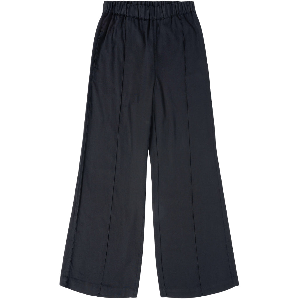 Pantalon ample noir en satin de coton bio - loose cotton sateen pants black jet