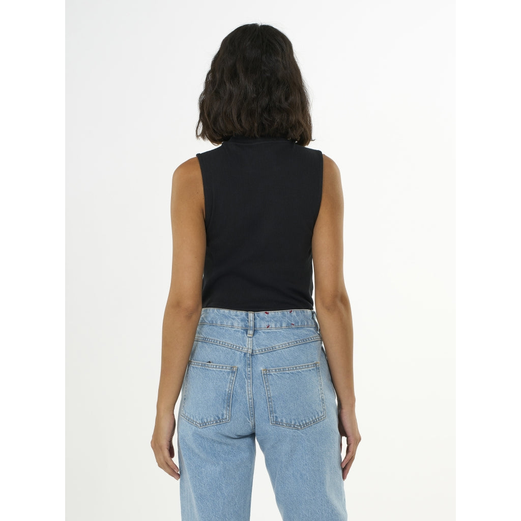 Top sans manches noir en coton bio - high neck rib top black jet