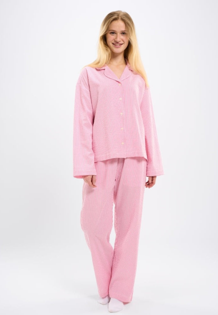 Ensemble de pyjama rayé rose en coton bio - pyjamas set hot pink