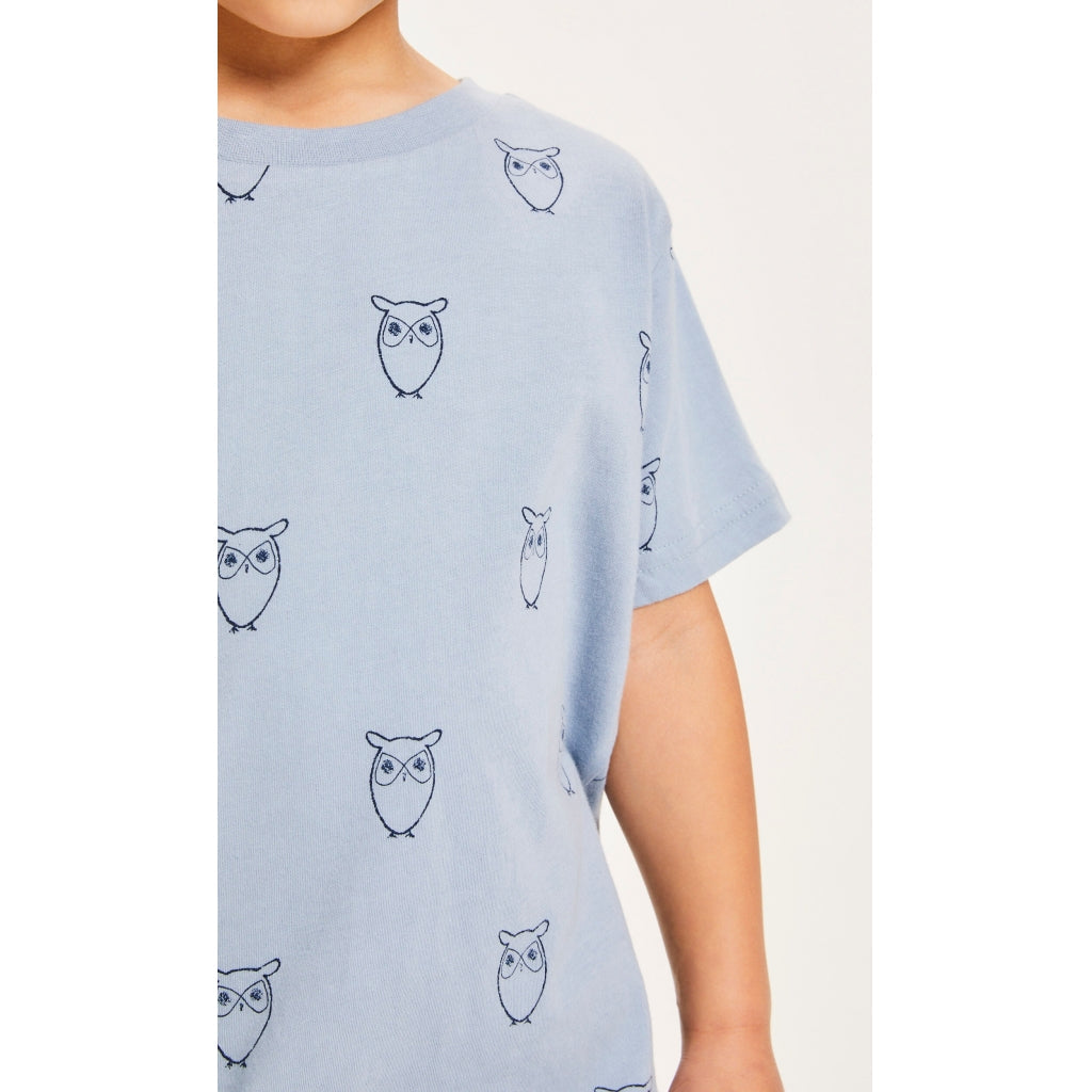 T-shirt bleu mixte en coton bio - owl aop t-shirt asley blue