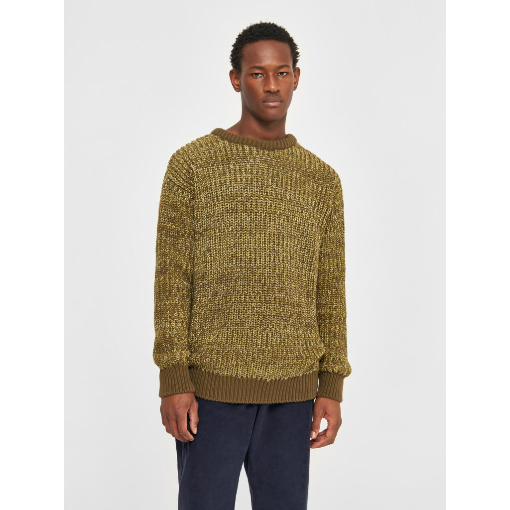 Pull en maille de coton bio | Mélange de jaune "multicolored crew neck yellow aop"