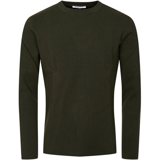 Pull col rond vert forêt en coton bio - cotton crew neck knit forrest night