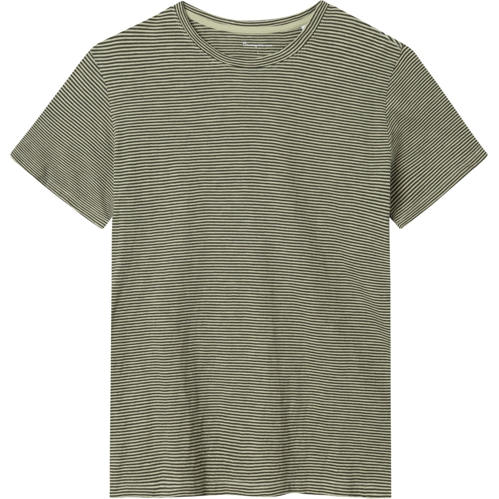 T-shirt olive à rayures en coton bio - narrow striped slub t-shirt swamp