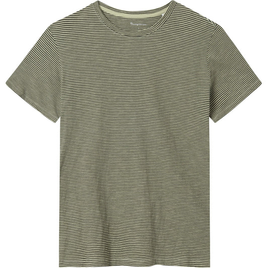 T-shirt olive à rayures en coton bio - narrow striped slub t-shirt swamp