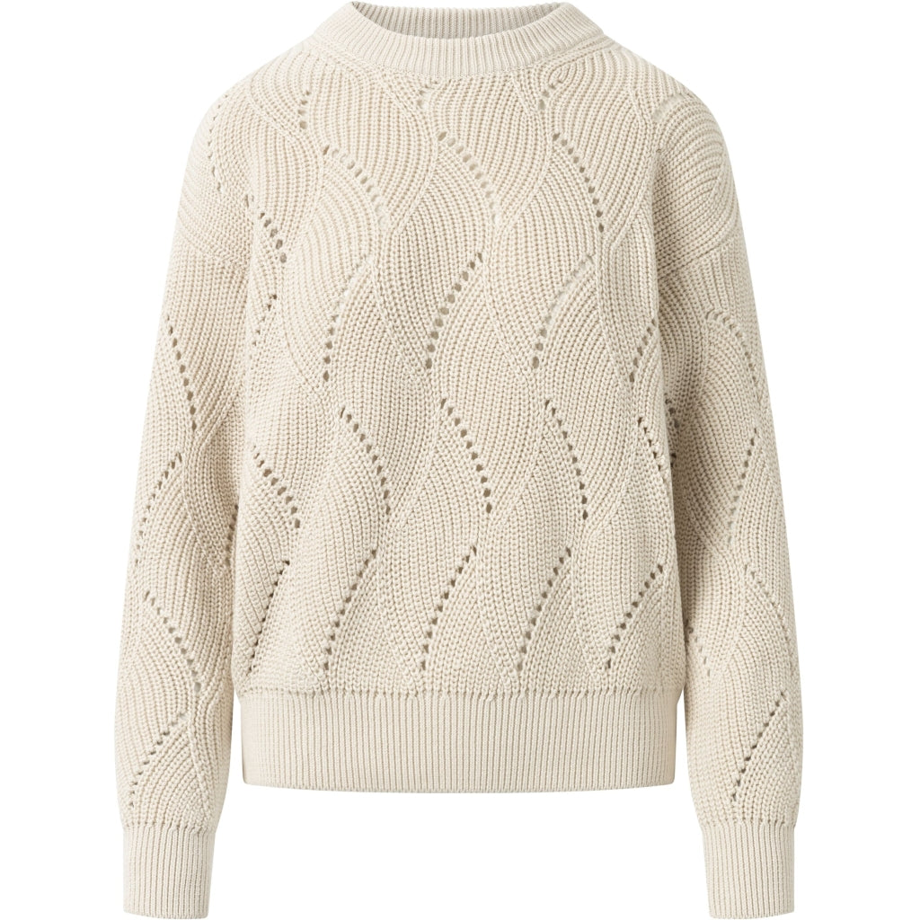 Pull beige en coton bio tricoté - cotton cable crew neck buttercream