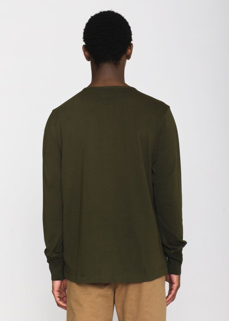 T-shirt manches longues en coton bio | kaki "bo long sleeve henley forrest night"
