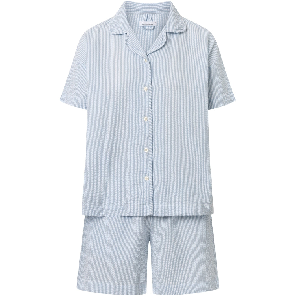 Ensemble de pyjama short bleu en coton bio gaufré - pyjama set short blue fog