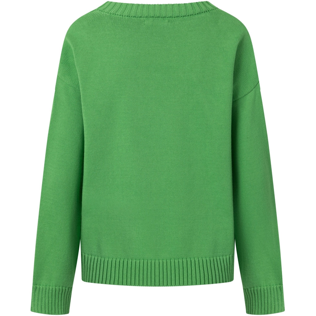 Pull col V vert en maille de coton bio - v-neck long sleeved knit vibrant green