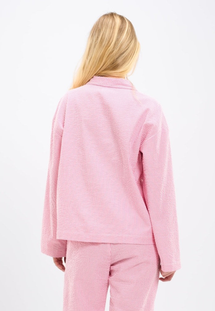 Ensemble de pyjama rayé rose en coton bio - pyjamas set hot pink