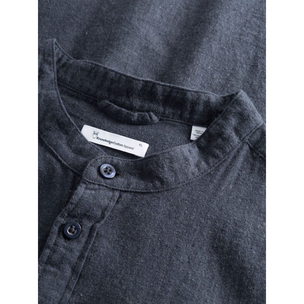 Chemise col mao en coton bio | Marine "melangé flannel stand collar shirt total eclipse"