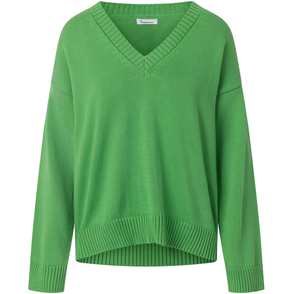 Pull col V vert en maille de coton bio - v-neck long sleeved knit vibrant green