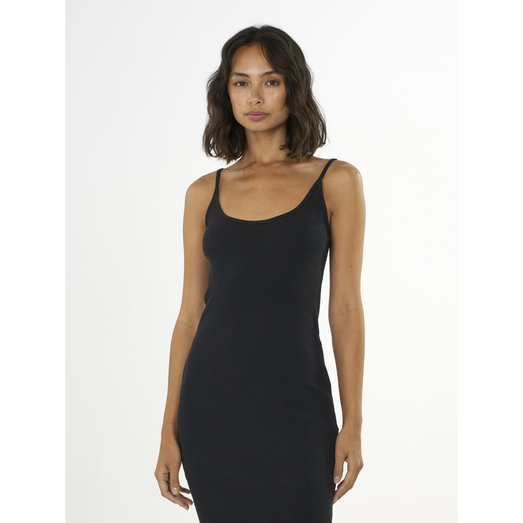 Robe moulante à bretelles noire en coton bio - jersey rib strap dress black jet