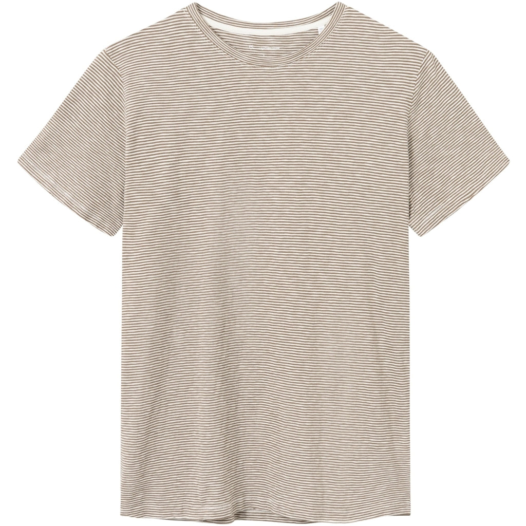 T-shirt marron à rayures en coton bio - narrow striped slub t-shirt cub