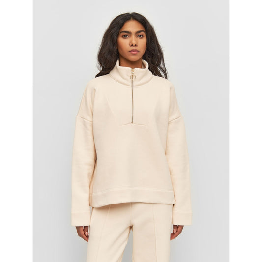Sweat col zippé en coton bio | Beige "half zip heavy sweat buttercream"