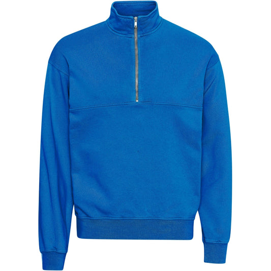 Sweat camionneur mixte col zippé bleu klein en coton bio - pacific blue