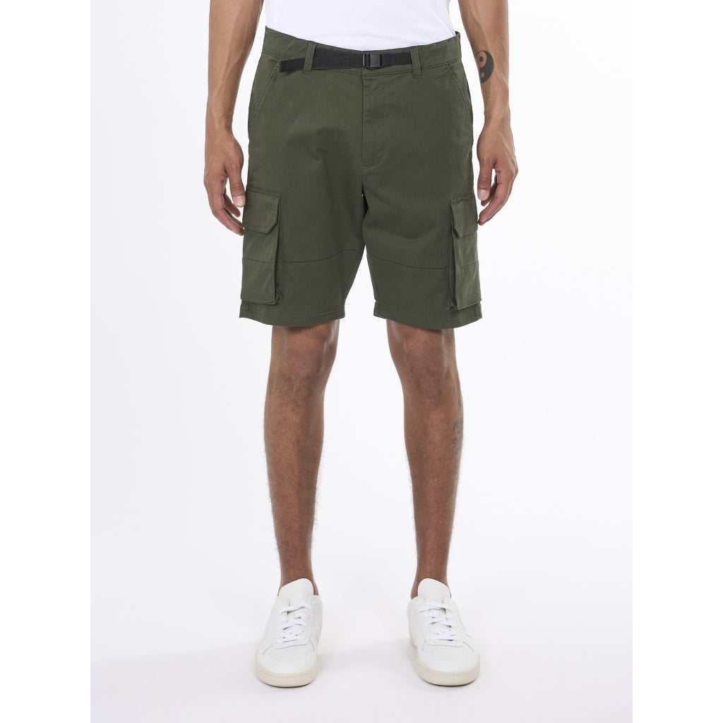 Short cargo vert forêt en coton bio - cargo stretched twill shorts forrest night