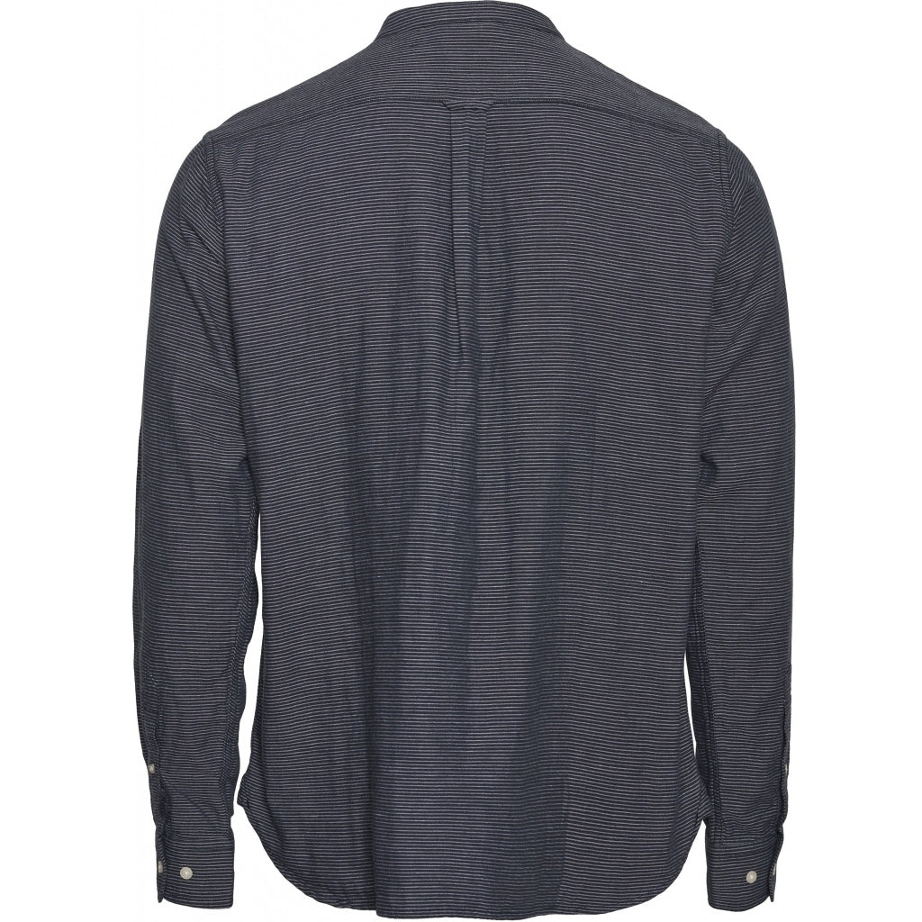 Chemise col mao rayée bleu nuit en coton bio - larch